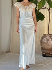 1930s Blue Satin Slip Dress - M