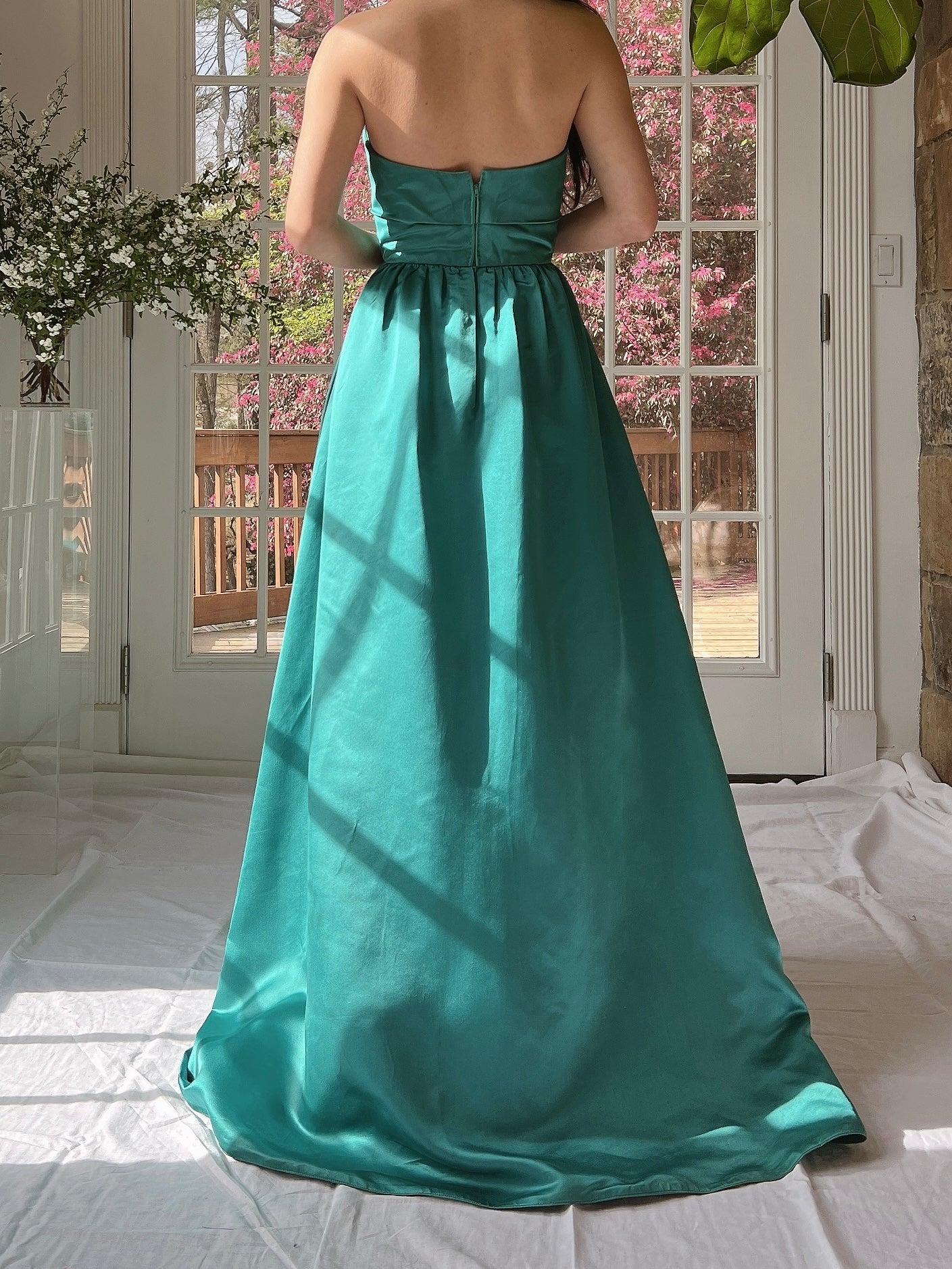 1960s Emerald Silk Bow Dress - S