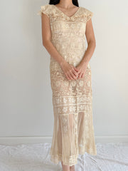 1920s Ecru Lace Dress - S