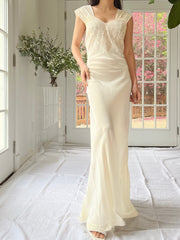 1930s Ivory Rayon Slip with Lace - M