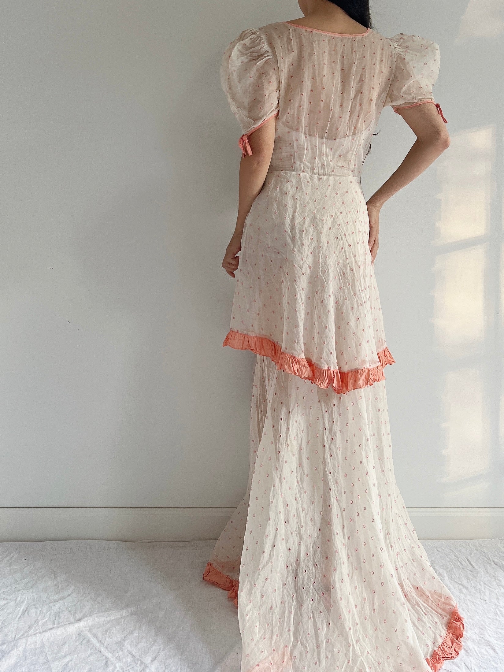 1930s Embroidered Organdy Dress - S