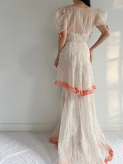 1930s Embroidered Organdy Dress - S