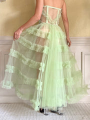 1950s Citrus Green Sheer Tulle Dress - XS