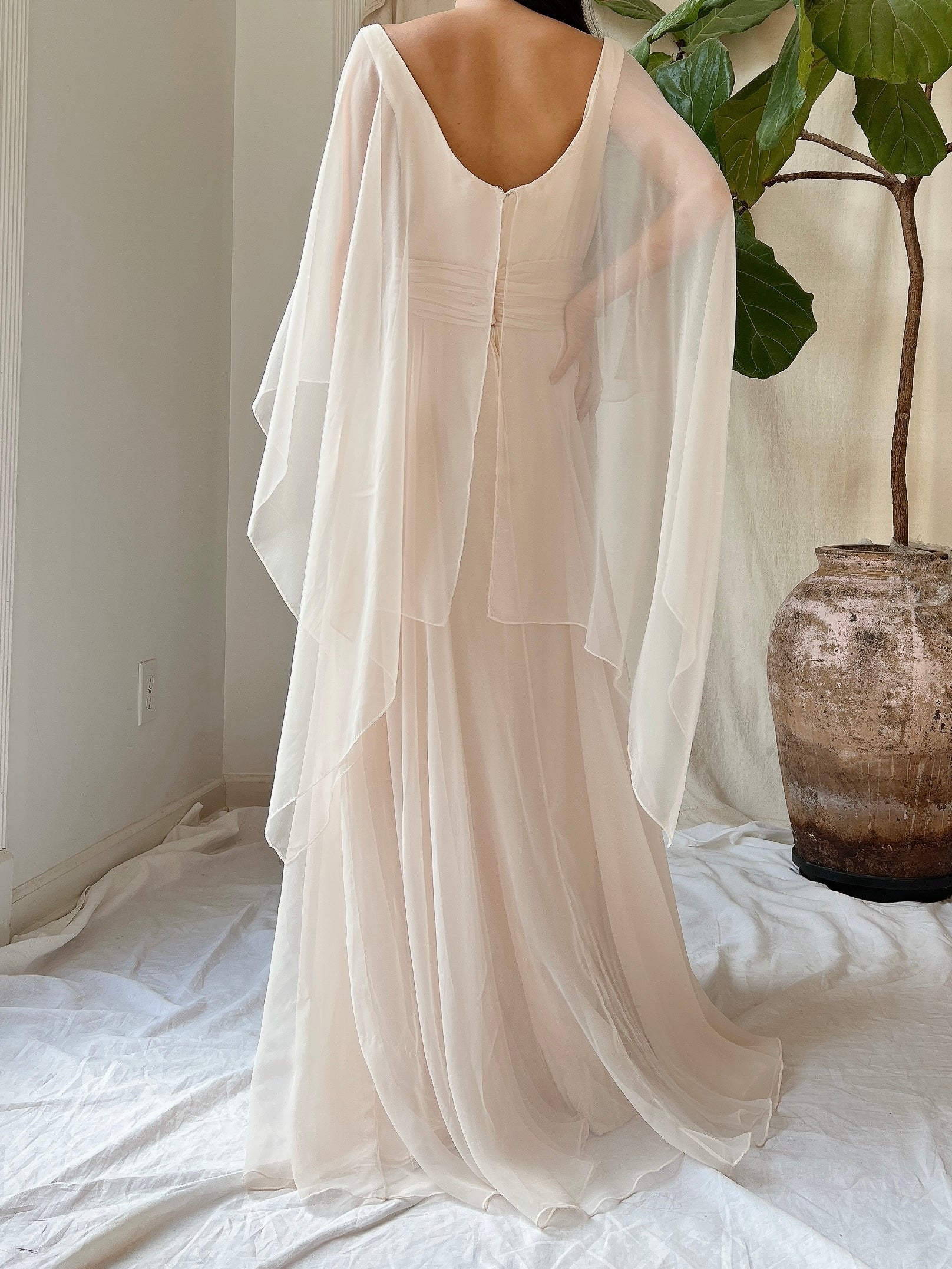 1960s Chiffon Cape Dress - S/M