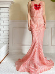 1930s Striped Silk Organza Gown - S