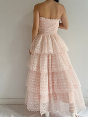 1950s Pink Tiered Embroidered Dress - S