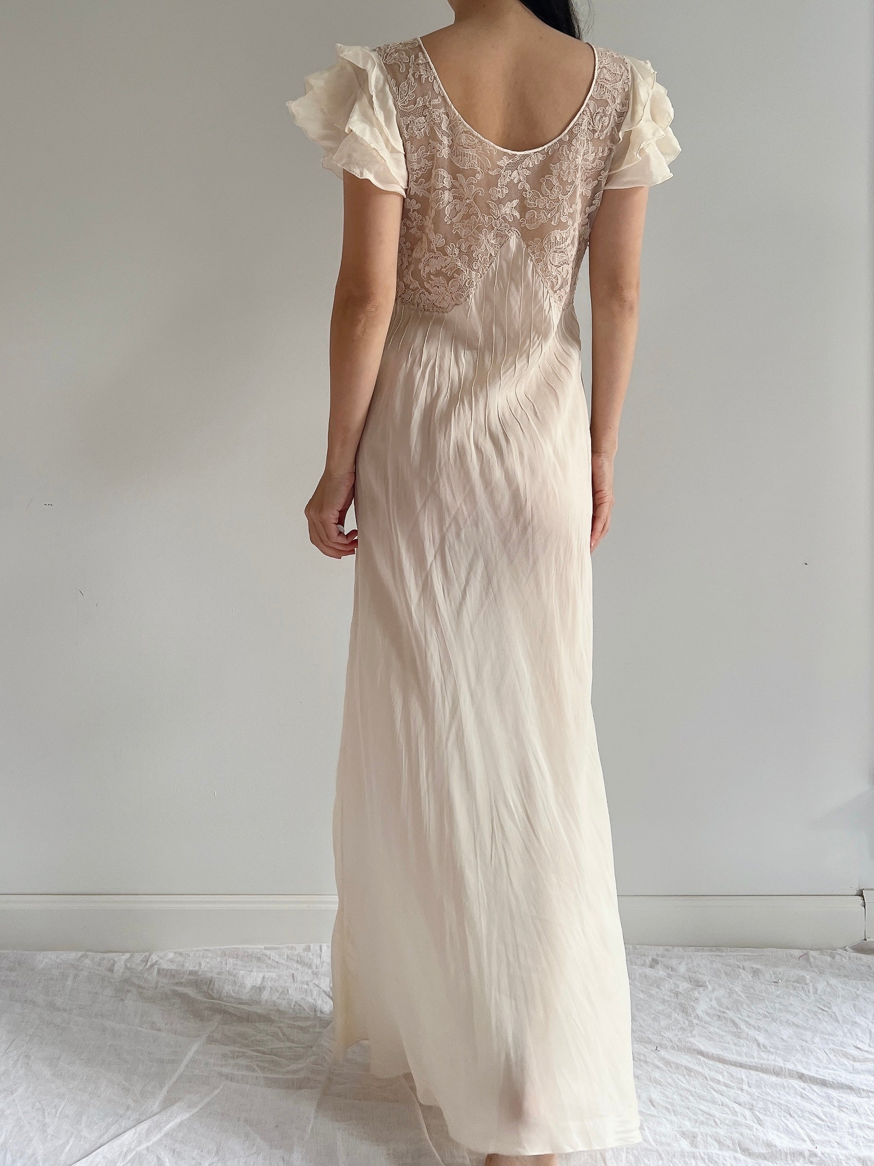 1930s Silk and Lace Dress - S