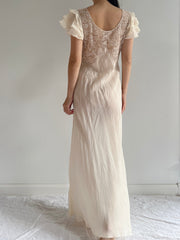 1930s Silk and Lace Dress - S