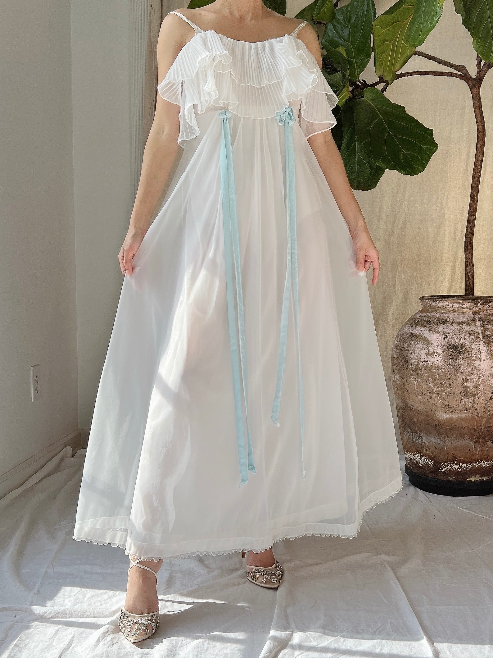 1950s Ruffle Pleated Slip Dress - XS-S
