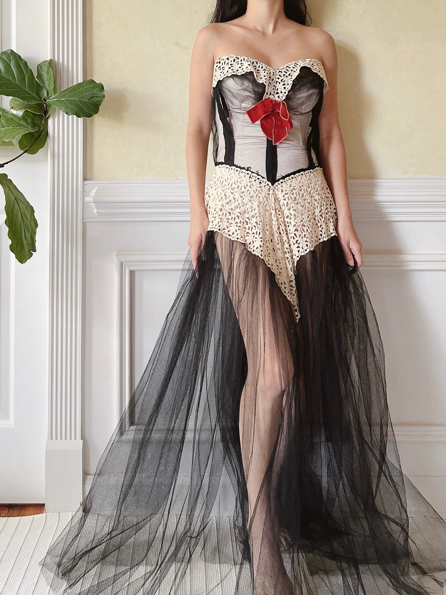 1950s Black Sheer Tulle Dress - S