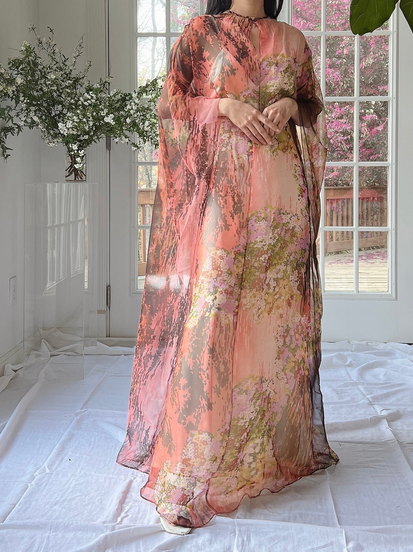 1960s Floral Chiffon Kaftan - OSFM