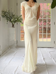 1930s Ivory Rayon Slip with Lace - M