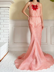 1930s Striped Silk Organza Gown - S