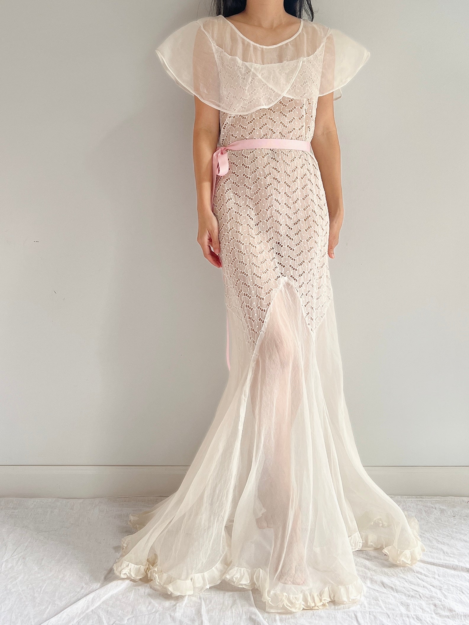 1930s Organdy Cutout Dress - S