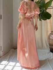 1930s Satin Puff Sleeve Dressing Gown - S