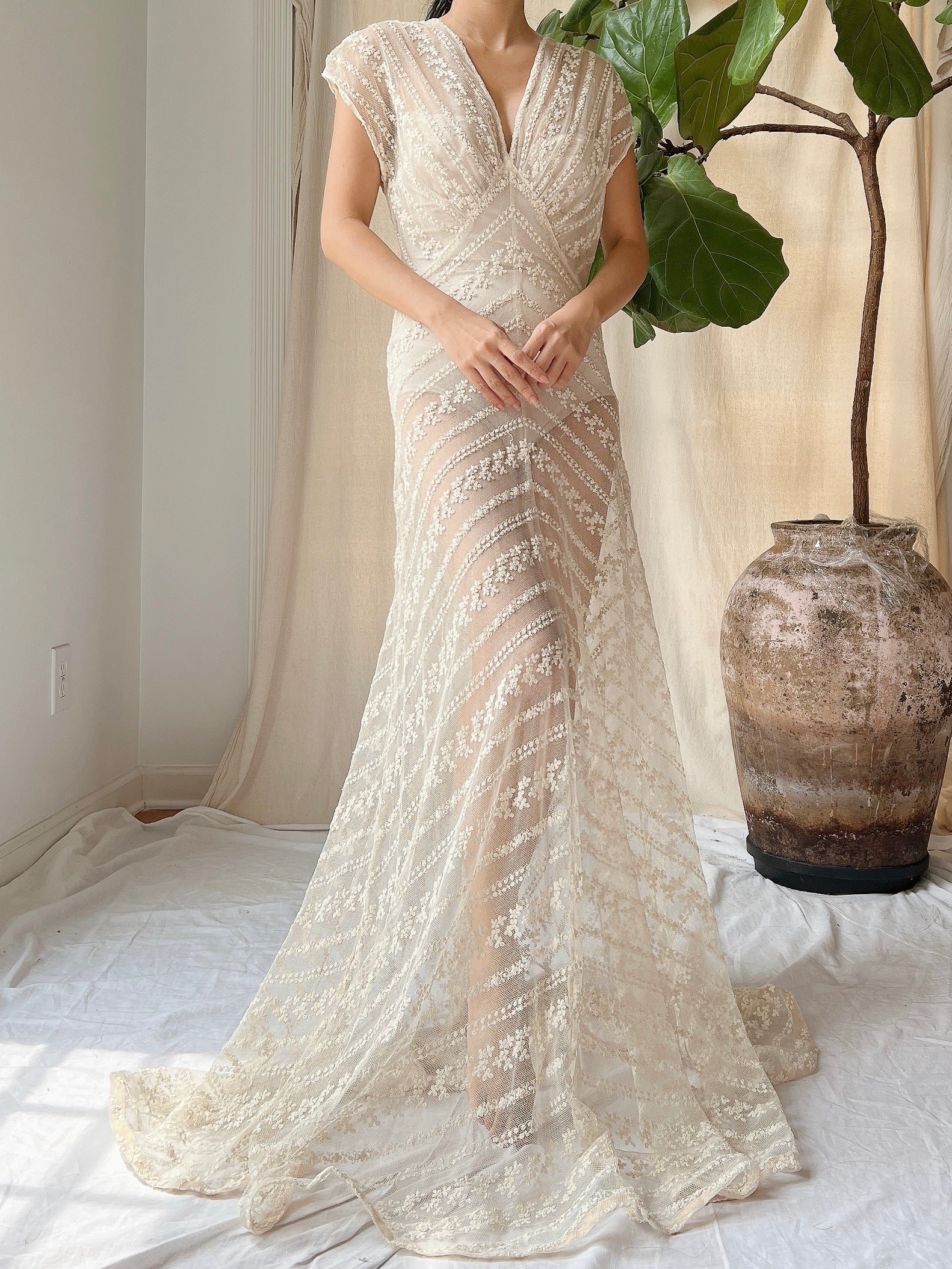 1930s Needle Lace Gown - S