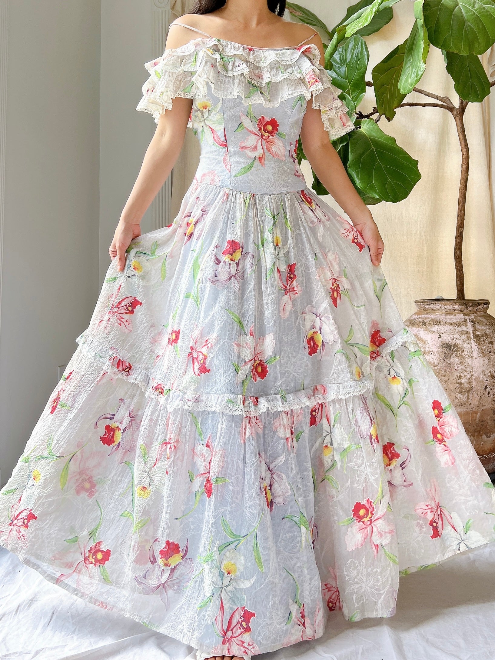 1940s Crinkle Organdy Orchid Dress - S