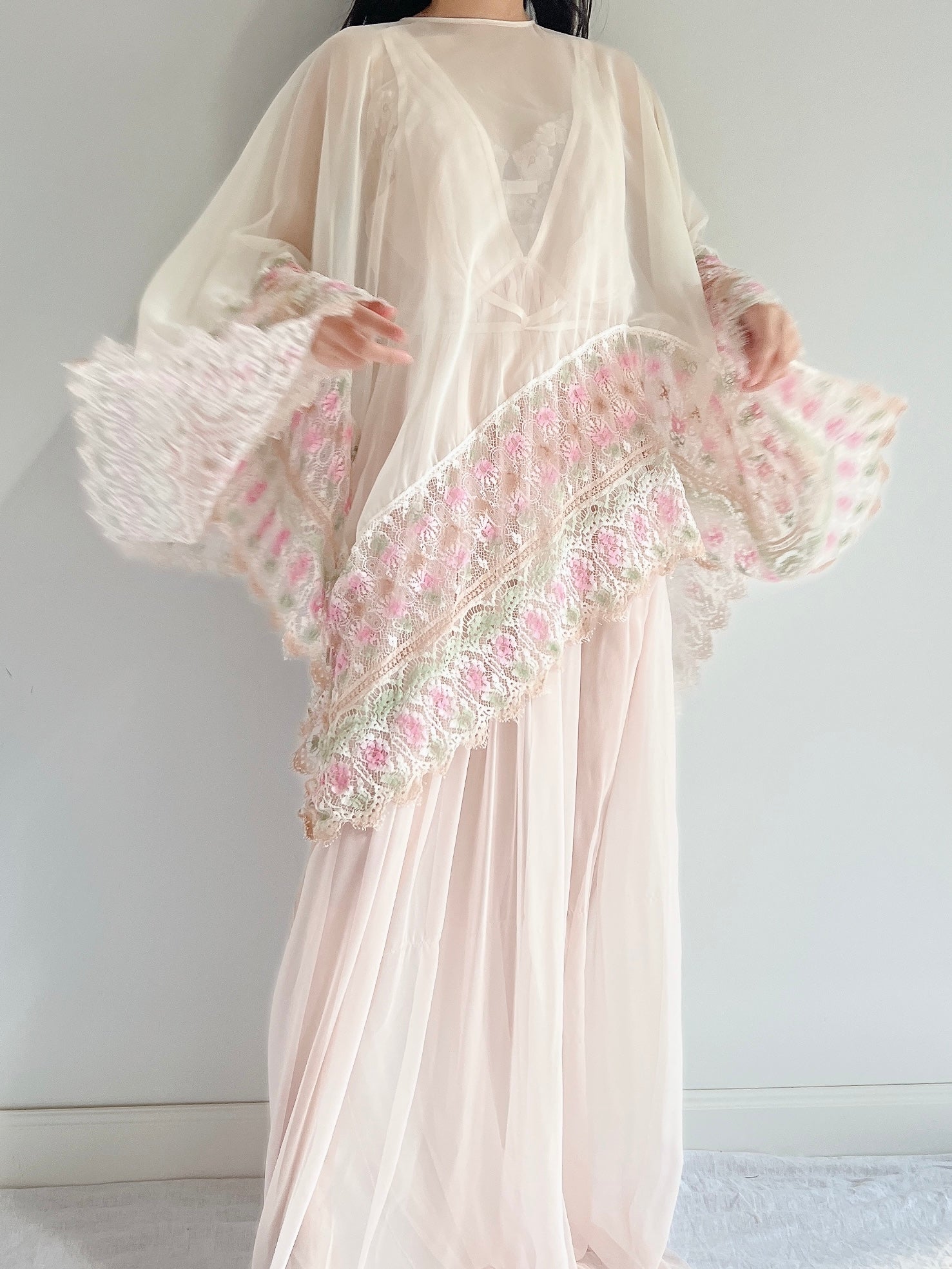 1960s Chiffon and Crochet Asymmetrical Cape - OSFM