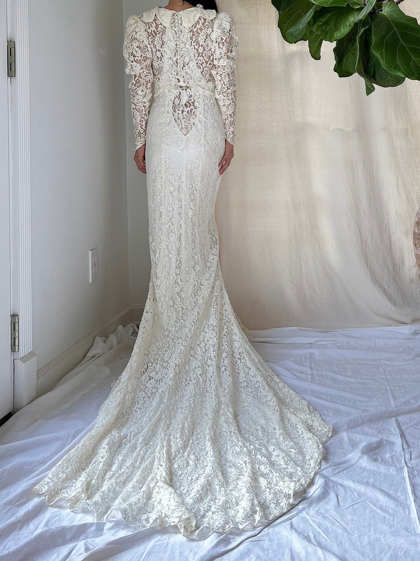1930s Lace Long Sleeve Gown - XXS
