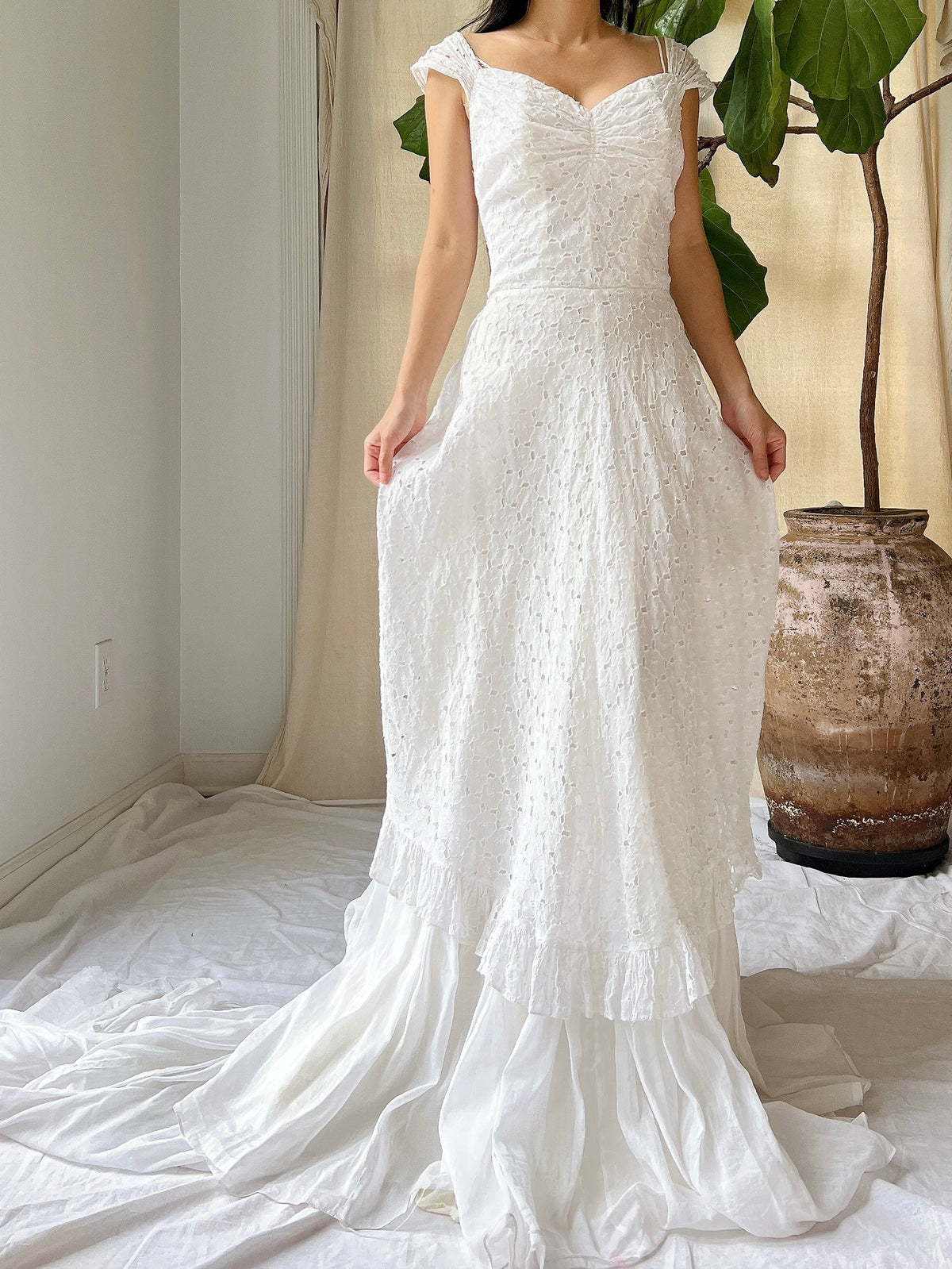 1950s Eyelet Organdy Dress - XS