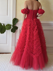 1950s Red Rulle Tulle Dress - S