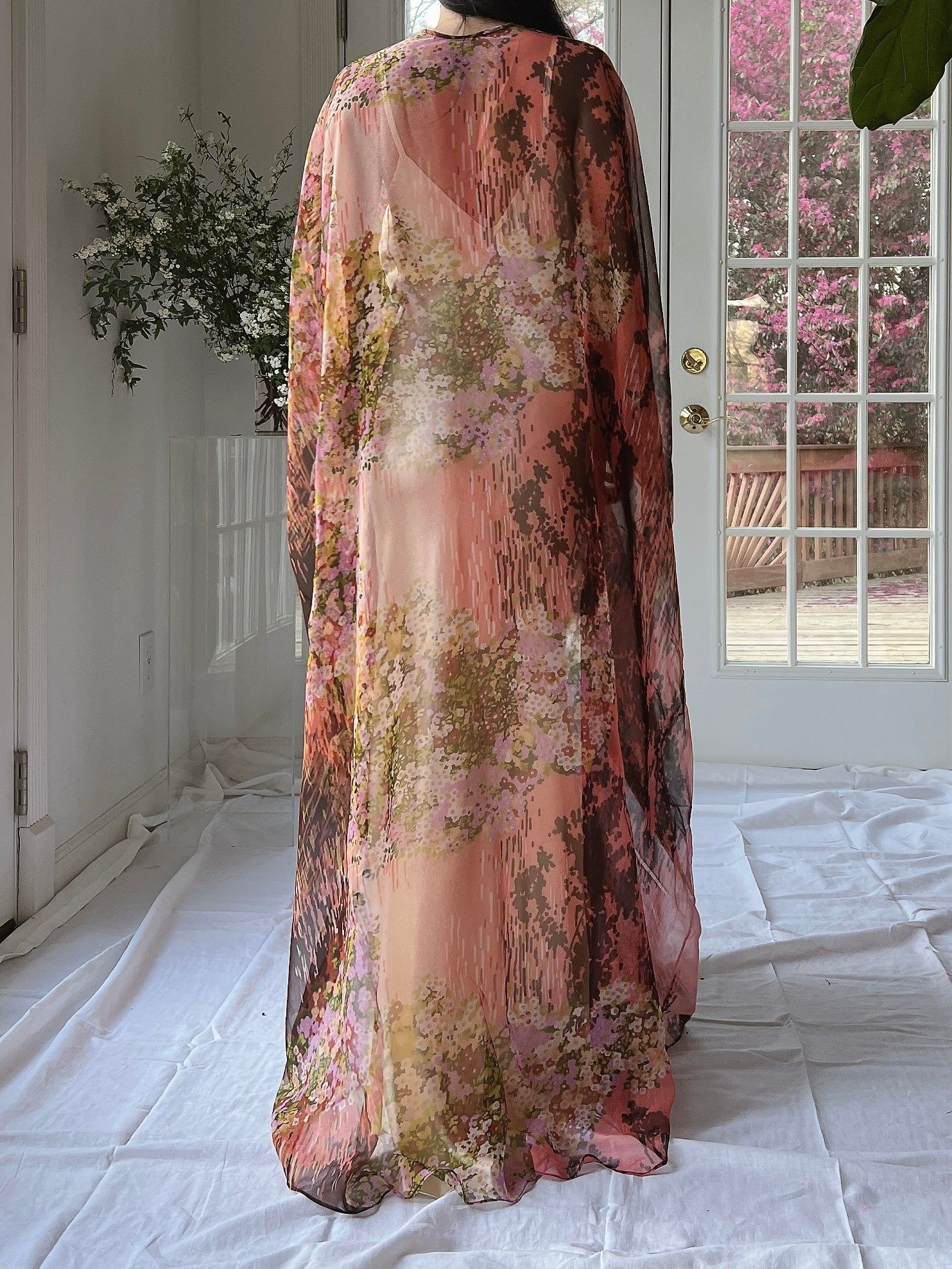 1960s Floral Chiffon Kaftan - OSFM