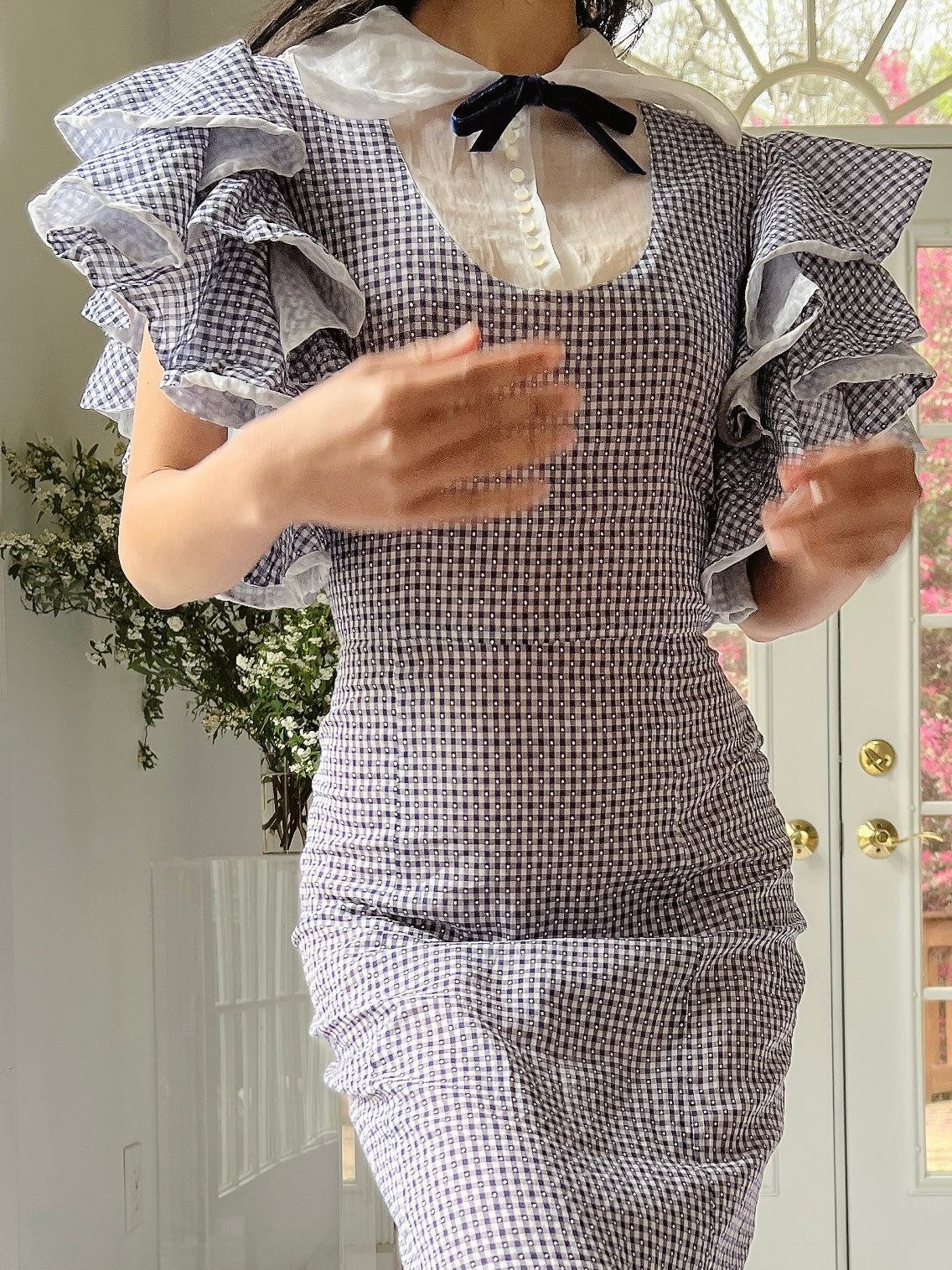 1930s Cotton and Organza Flutter Sleeve Gown - XS/S