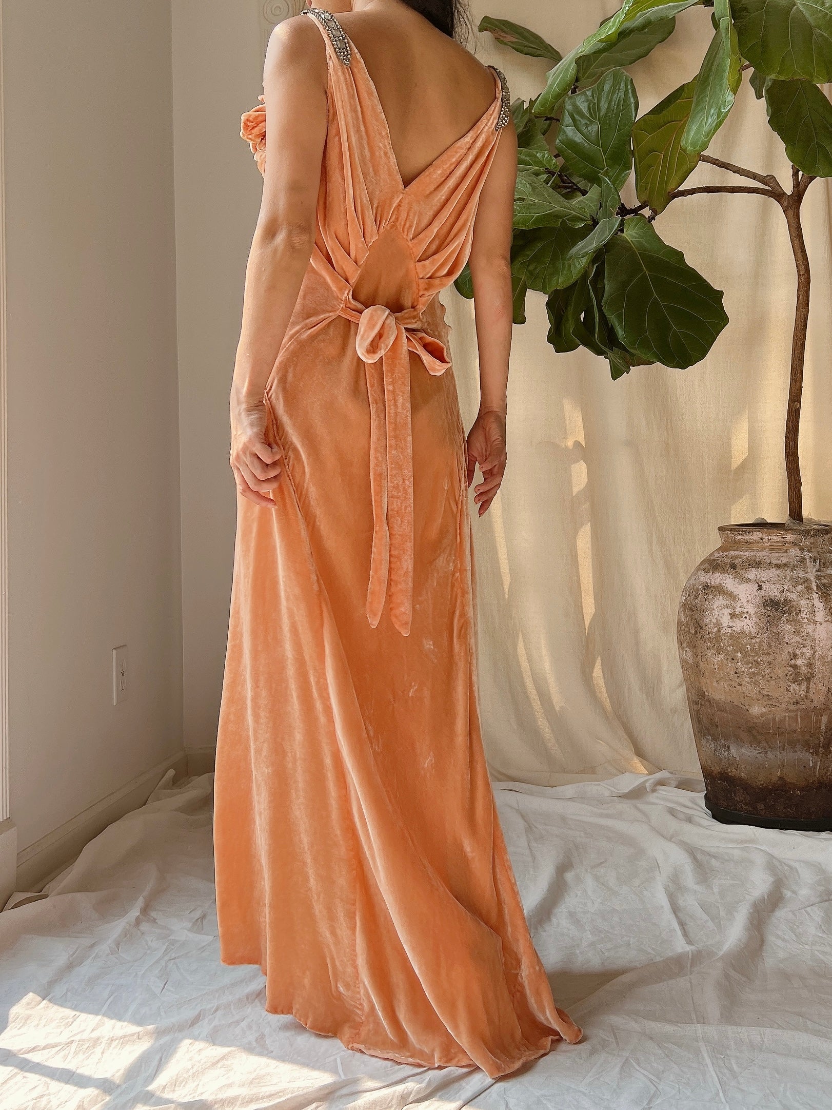 1930s Peach Silk Dress - S