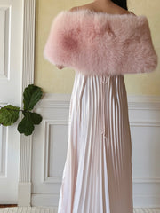 1960s Blush Fox Fur Stole with Silk Ribbons - OSFM