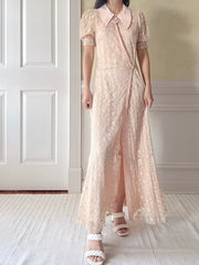 1930s Peach Needle Lace Dressing Gown  - XS/S