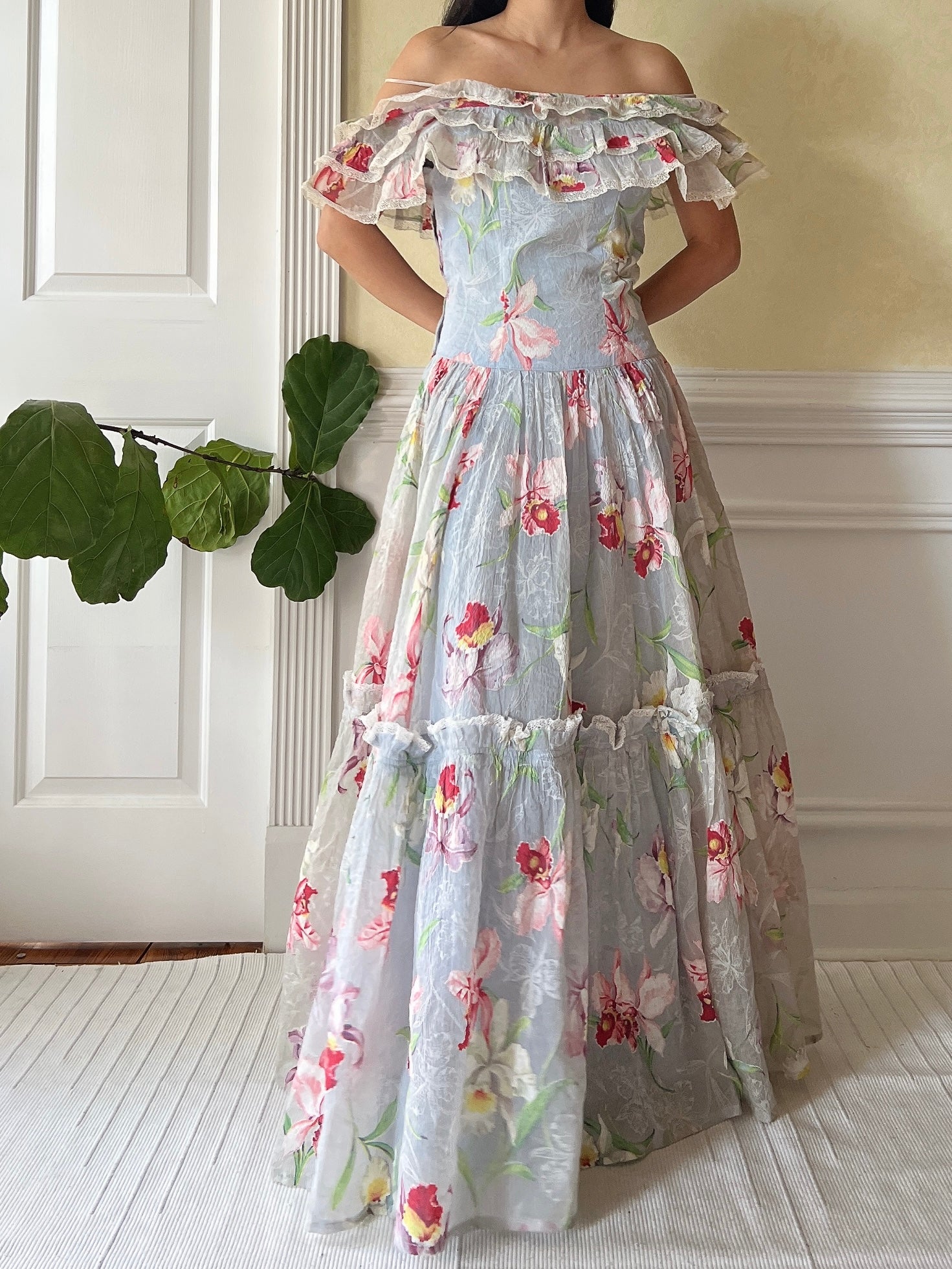 1940s Orchid Textured Organdy Gown - S