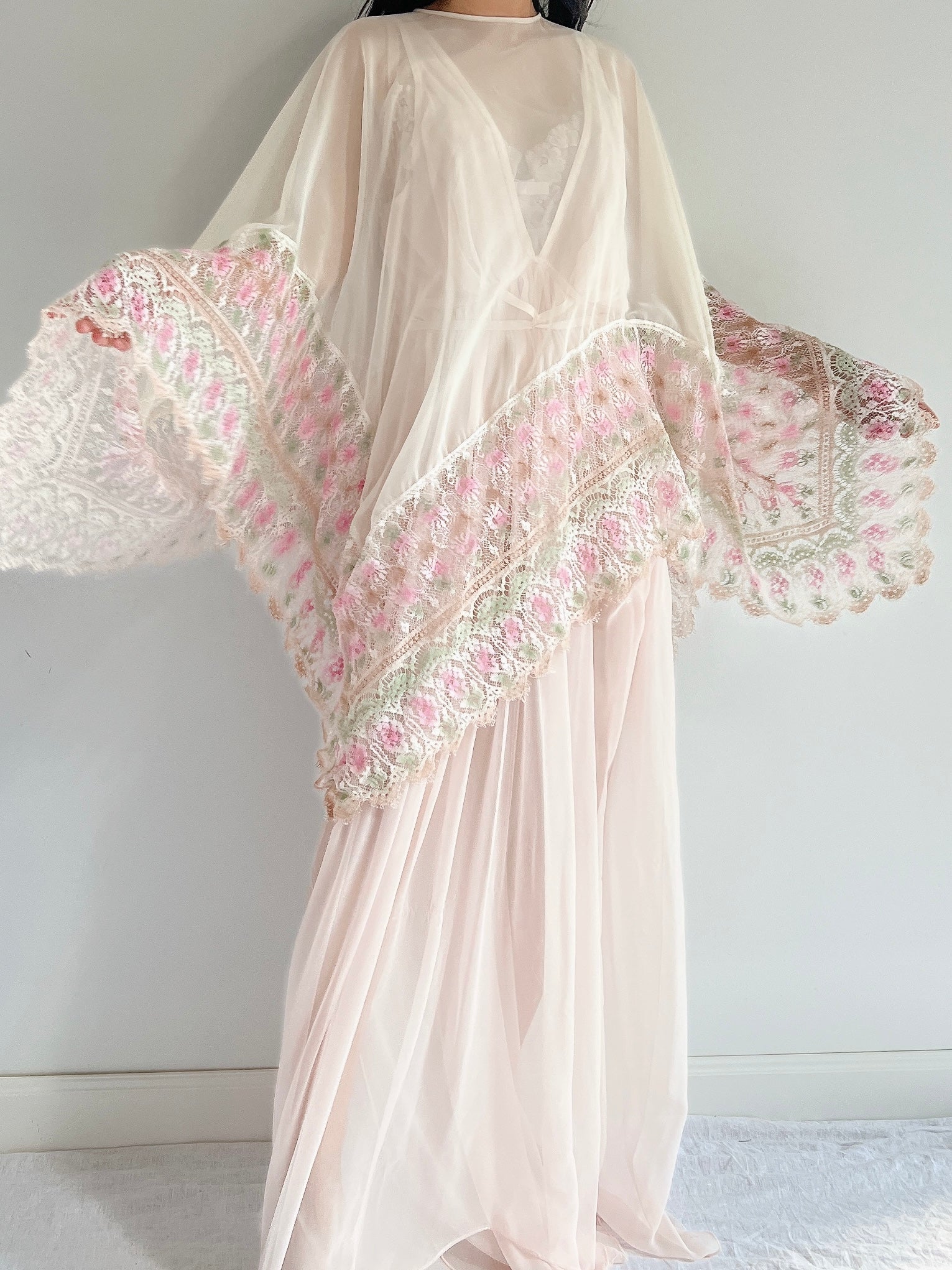 1960s Chiffon and Crochet Asymmetrical Cape - OSFM
