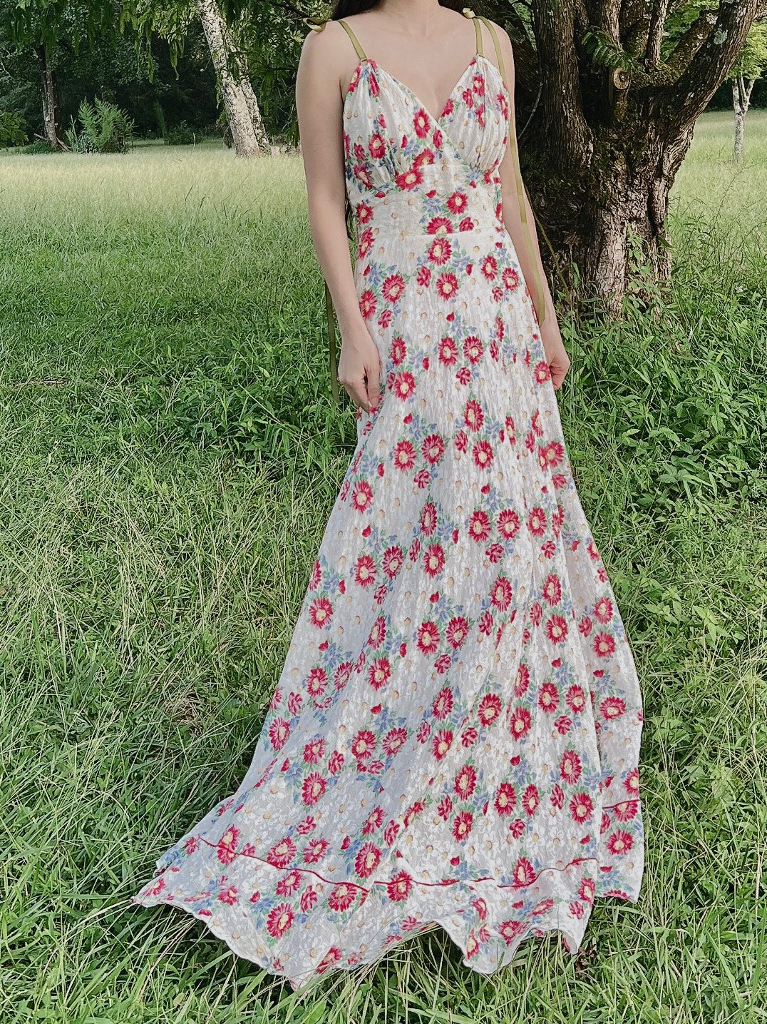 1930s Textured Organdy Floral Gown  - S