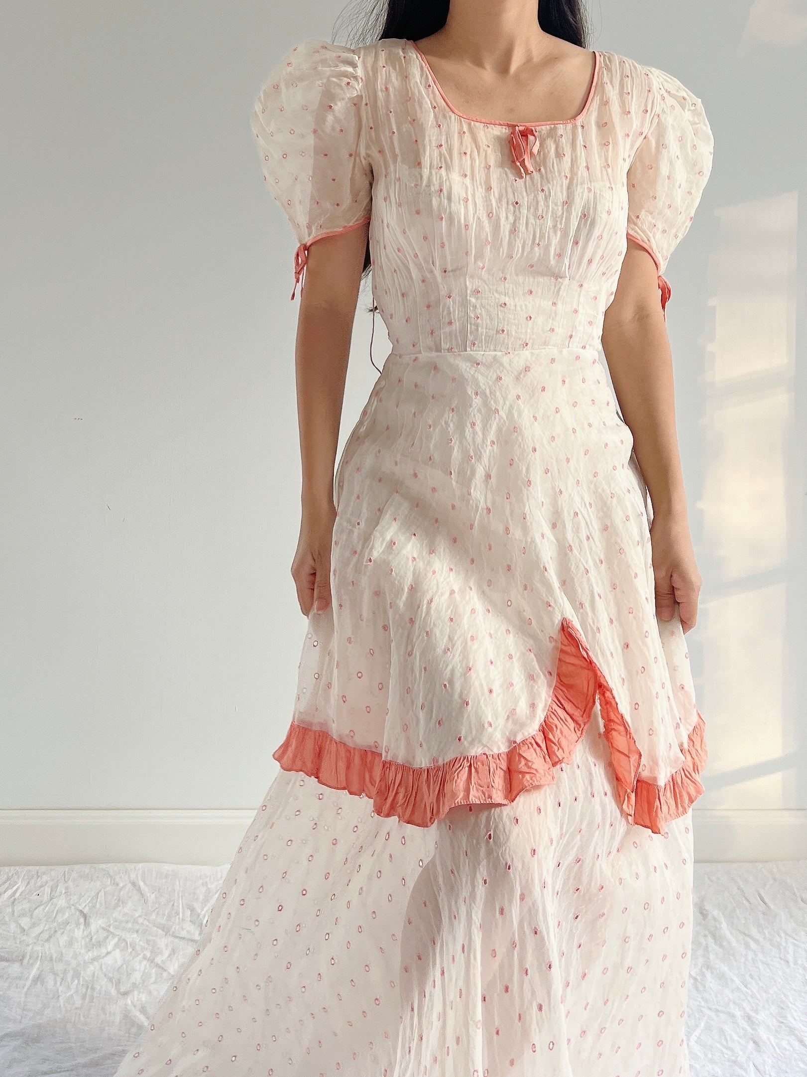 1930s Embroidered Organdy Dress - S