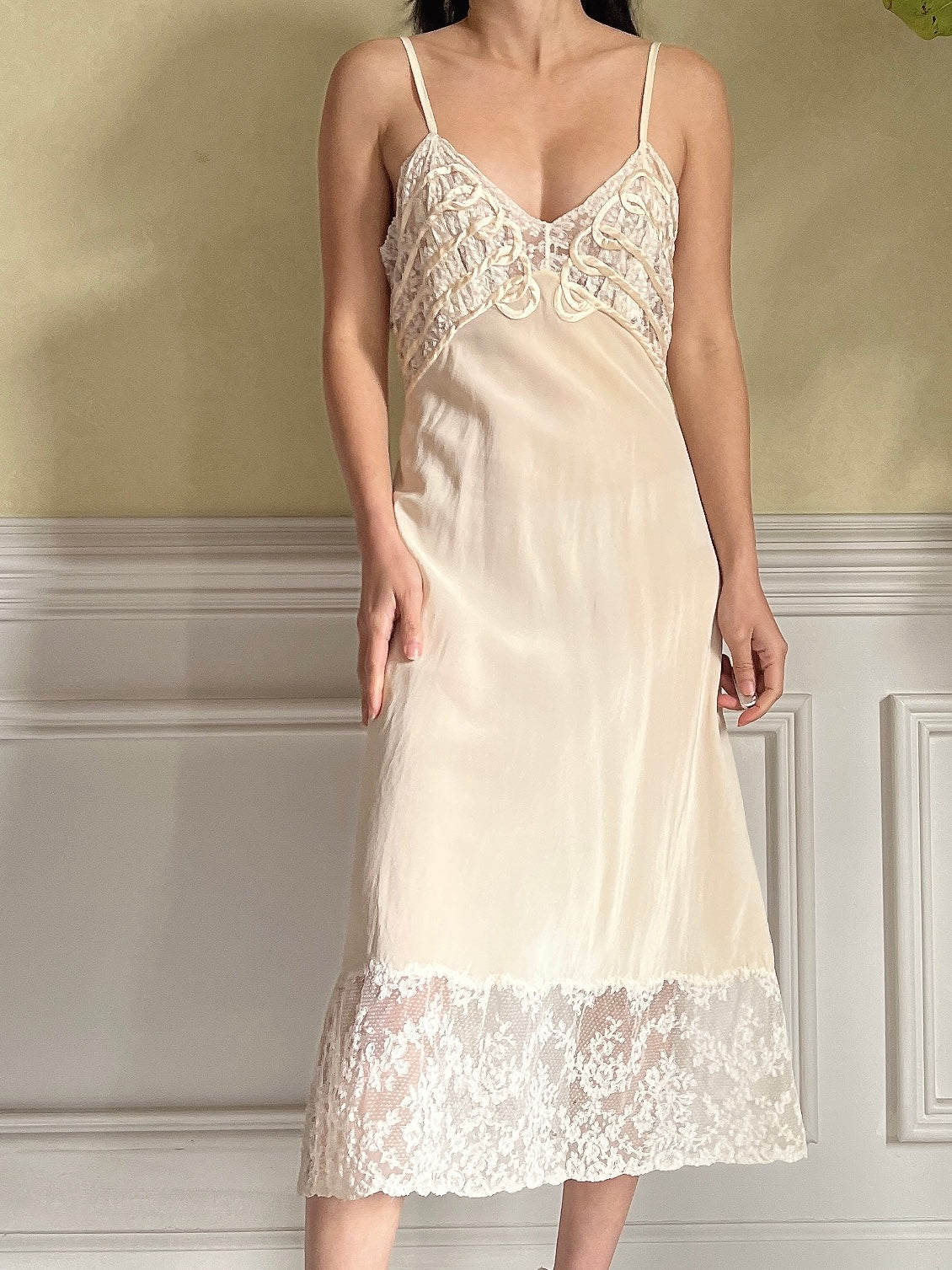 1930s Silk Crepe Alecon Lace Slip Dress - XS