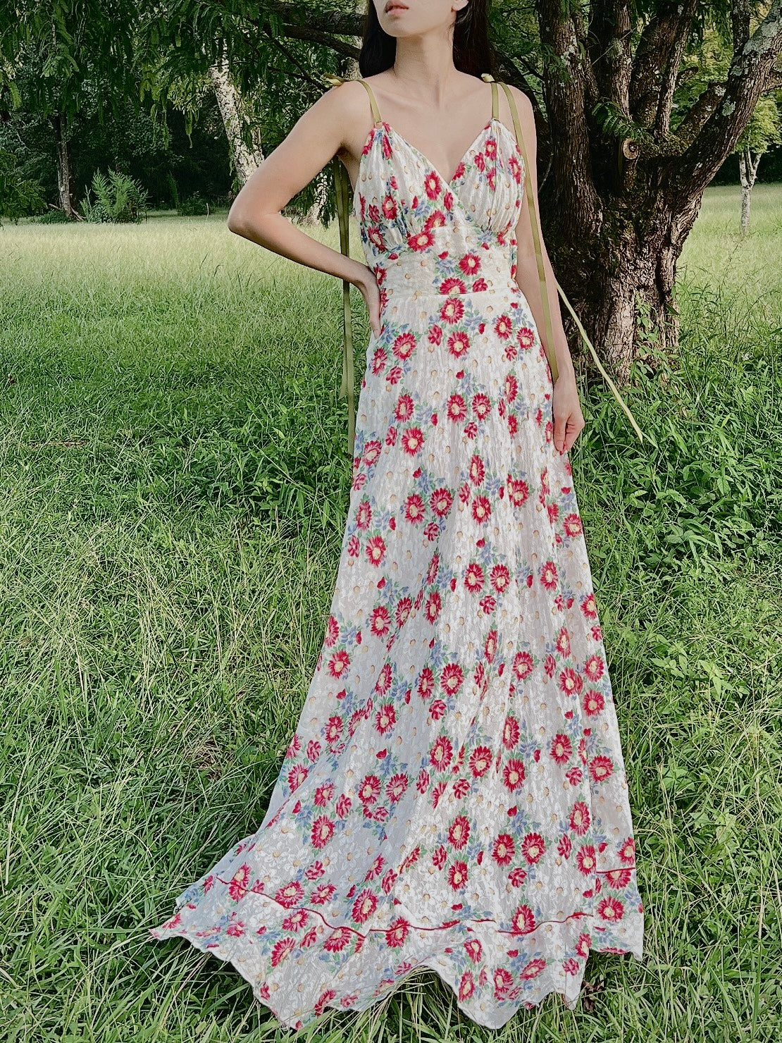 1930s Textured Organdy Floral Gown  - S