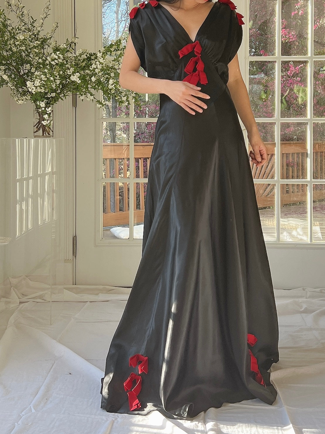 1930s Satin Bow Dress - XS