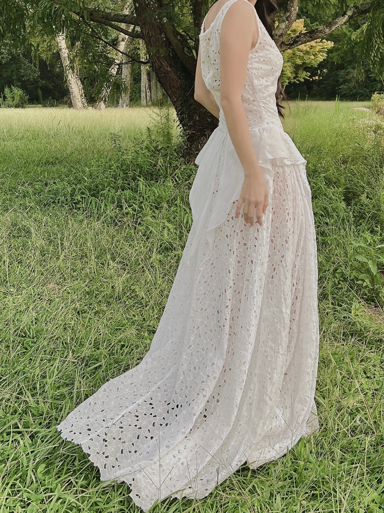 1930s Ivory Organdy Embroidered Cutout Gown - S