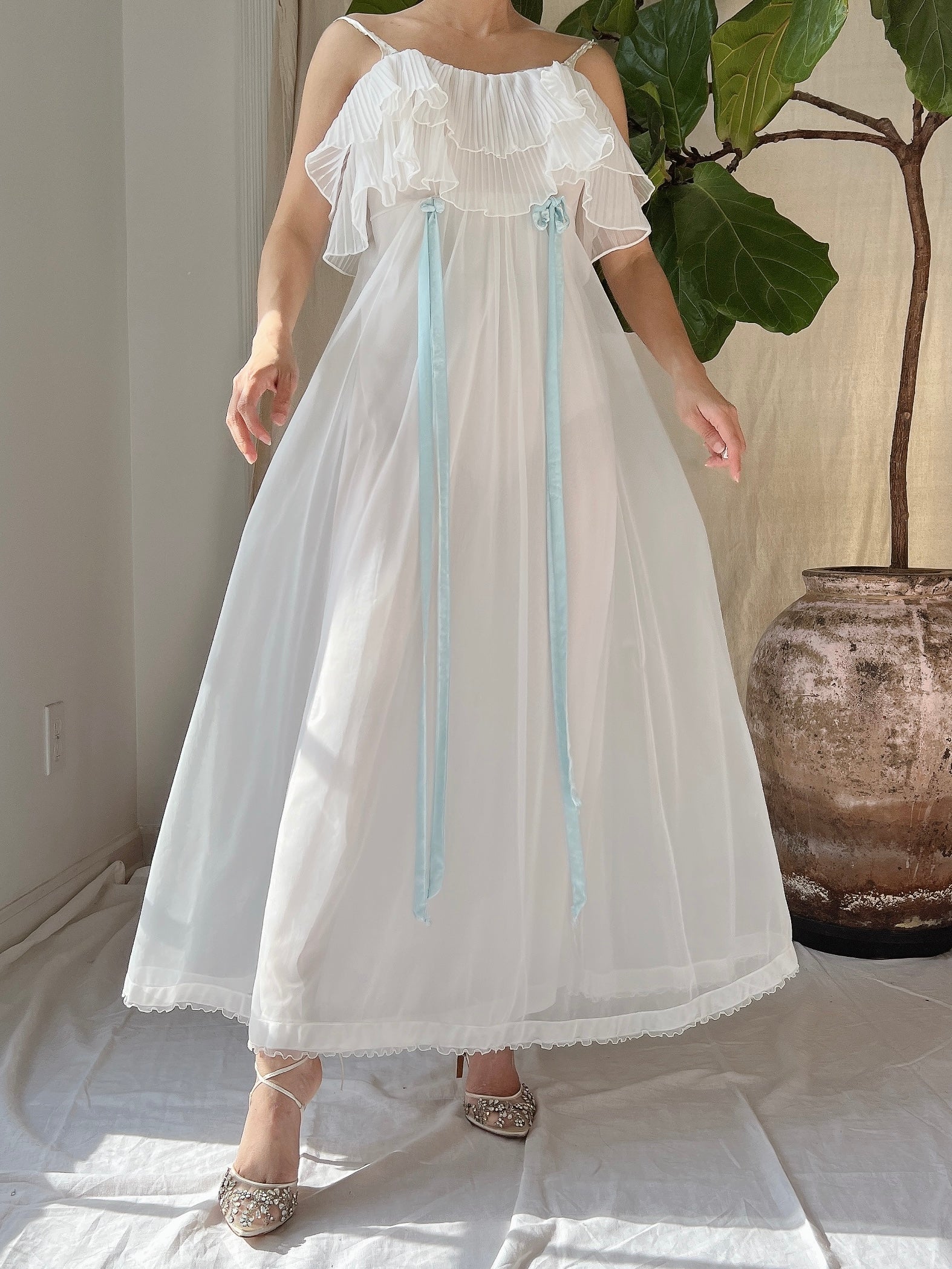 1950s Ruffle Pleated Slip Dress - XS-S