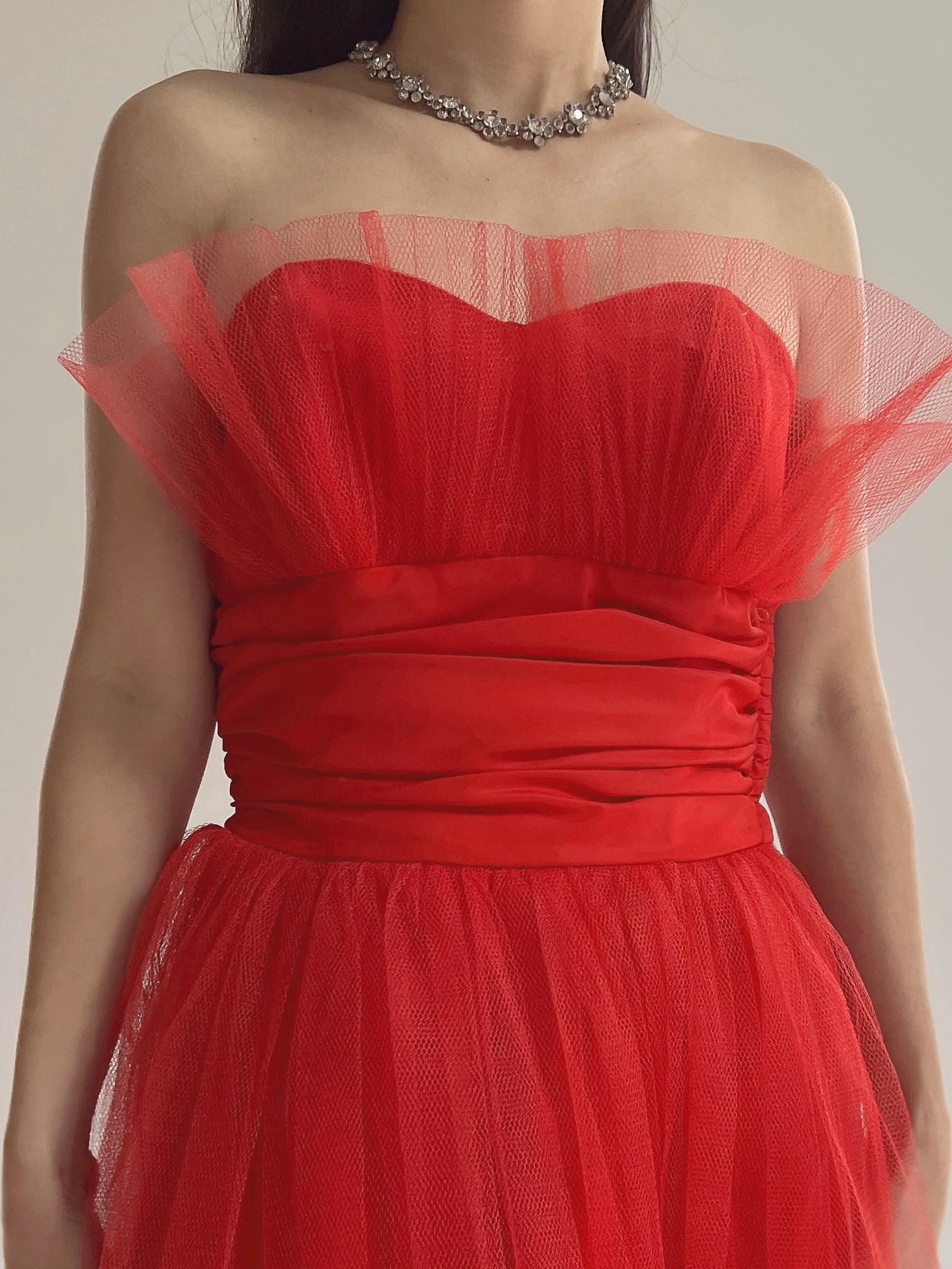1950s Red Tulle Dress - XS