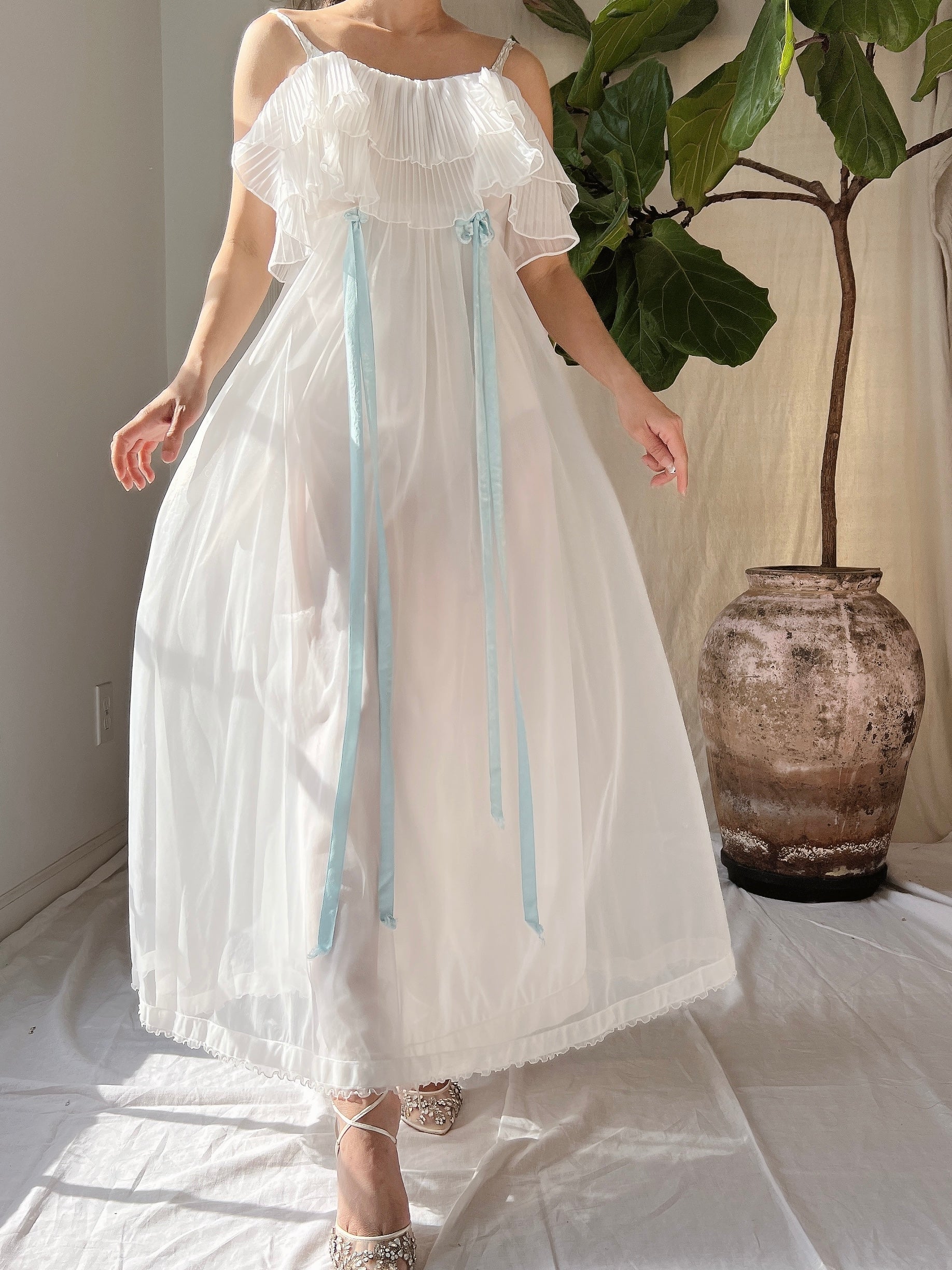 1950s Ruffle Pleated Slip Dress - XS-S
