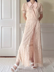 1930s Peach Needle Lace Dressing Gown  - XS/S