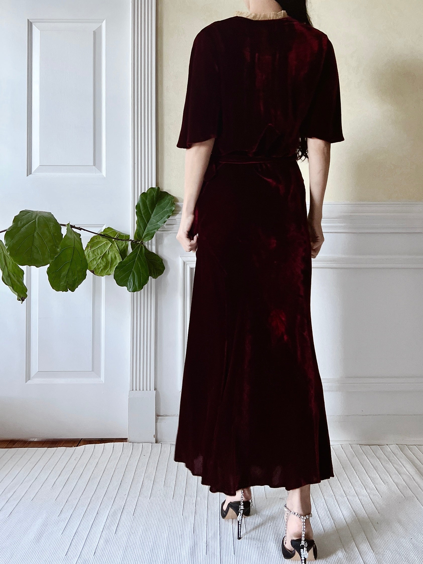 1930s Ruby Silk Velvet Dress - S