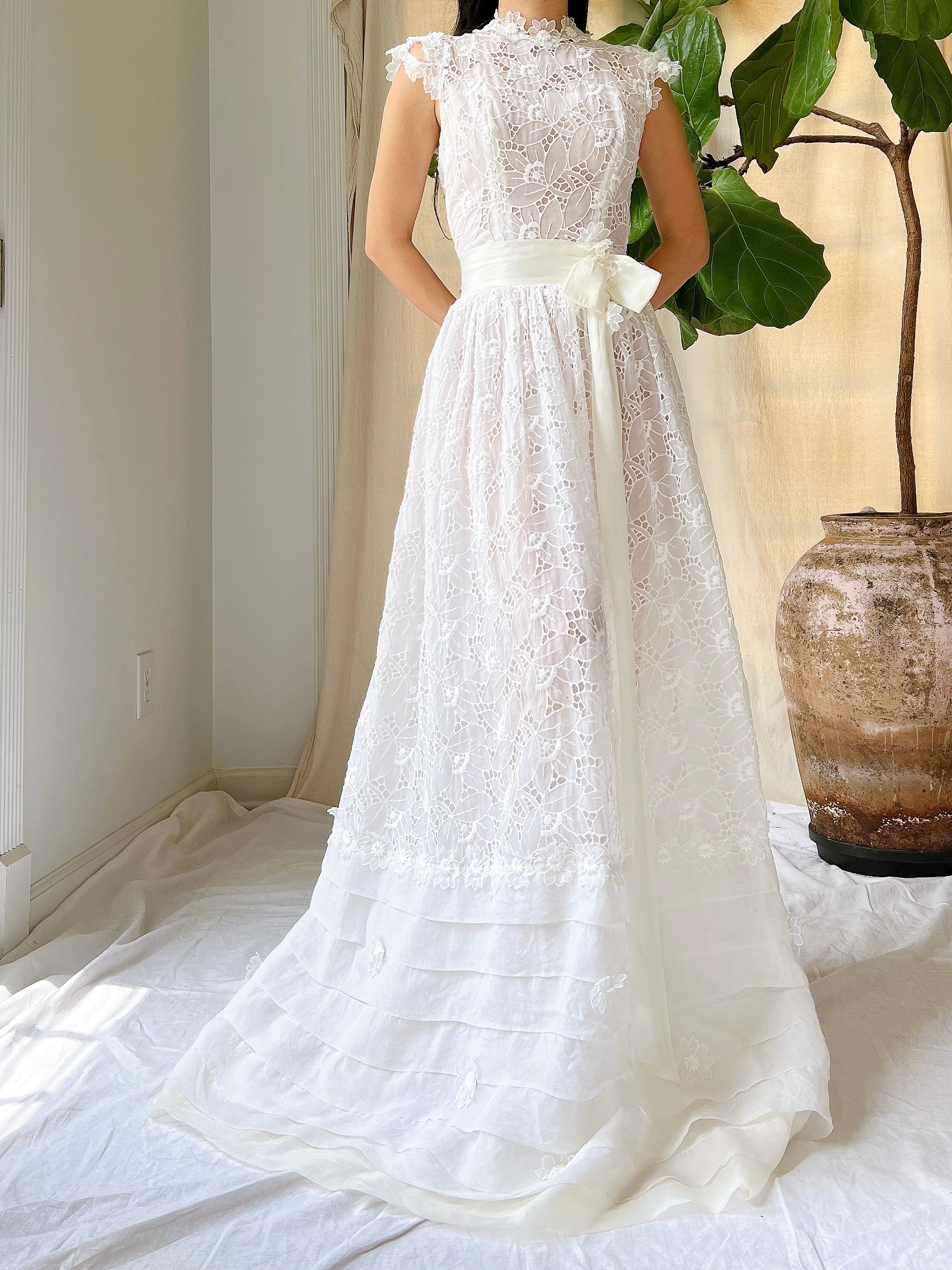 1950s Silk Organza Cutout Gown - XS