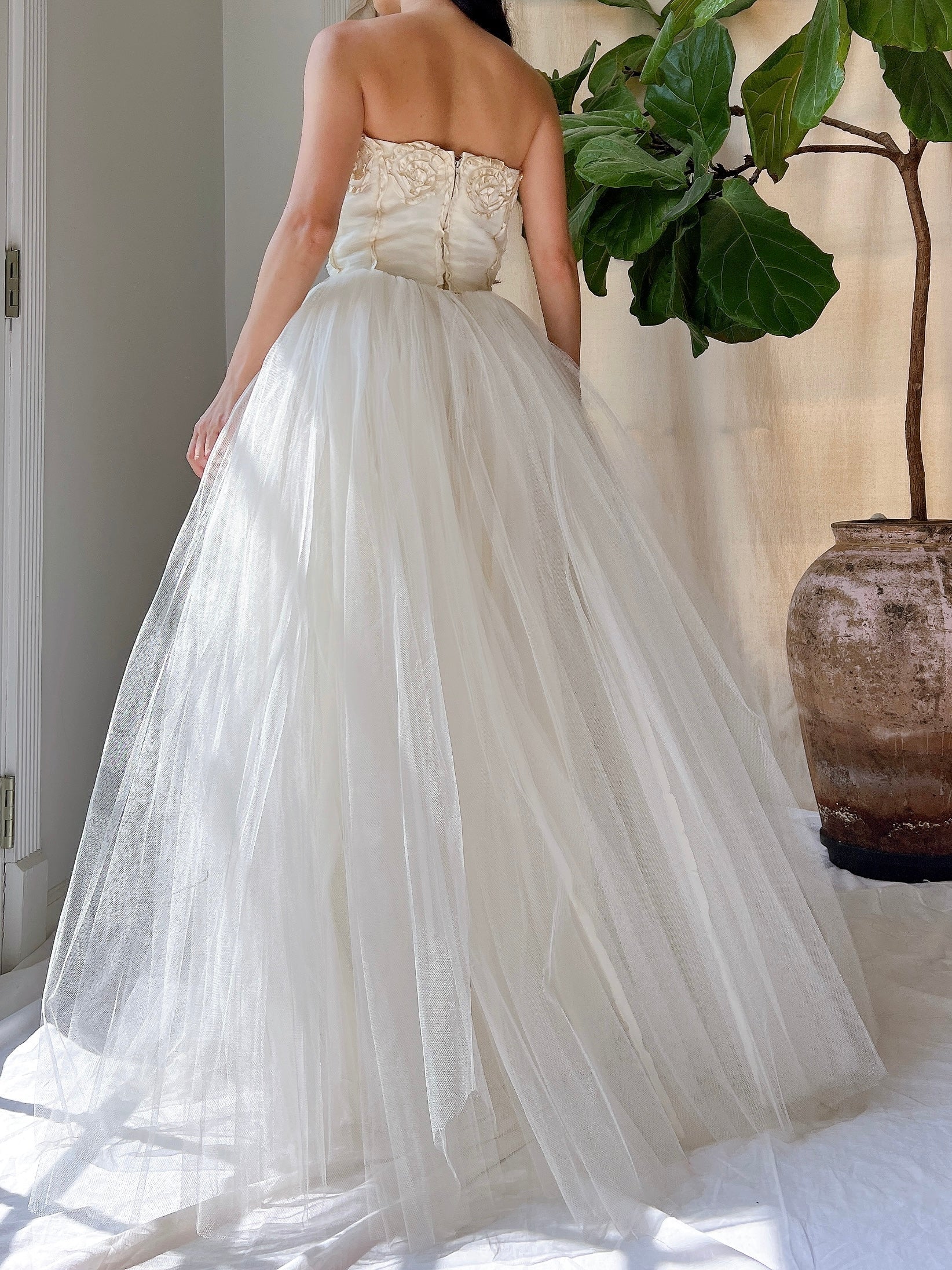1950s Strapless Tulle Gown - XS