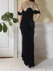 1930s Sapphire Silk Velvet Dress - XS