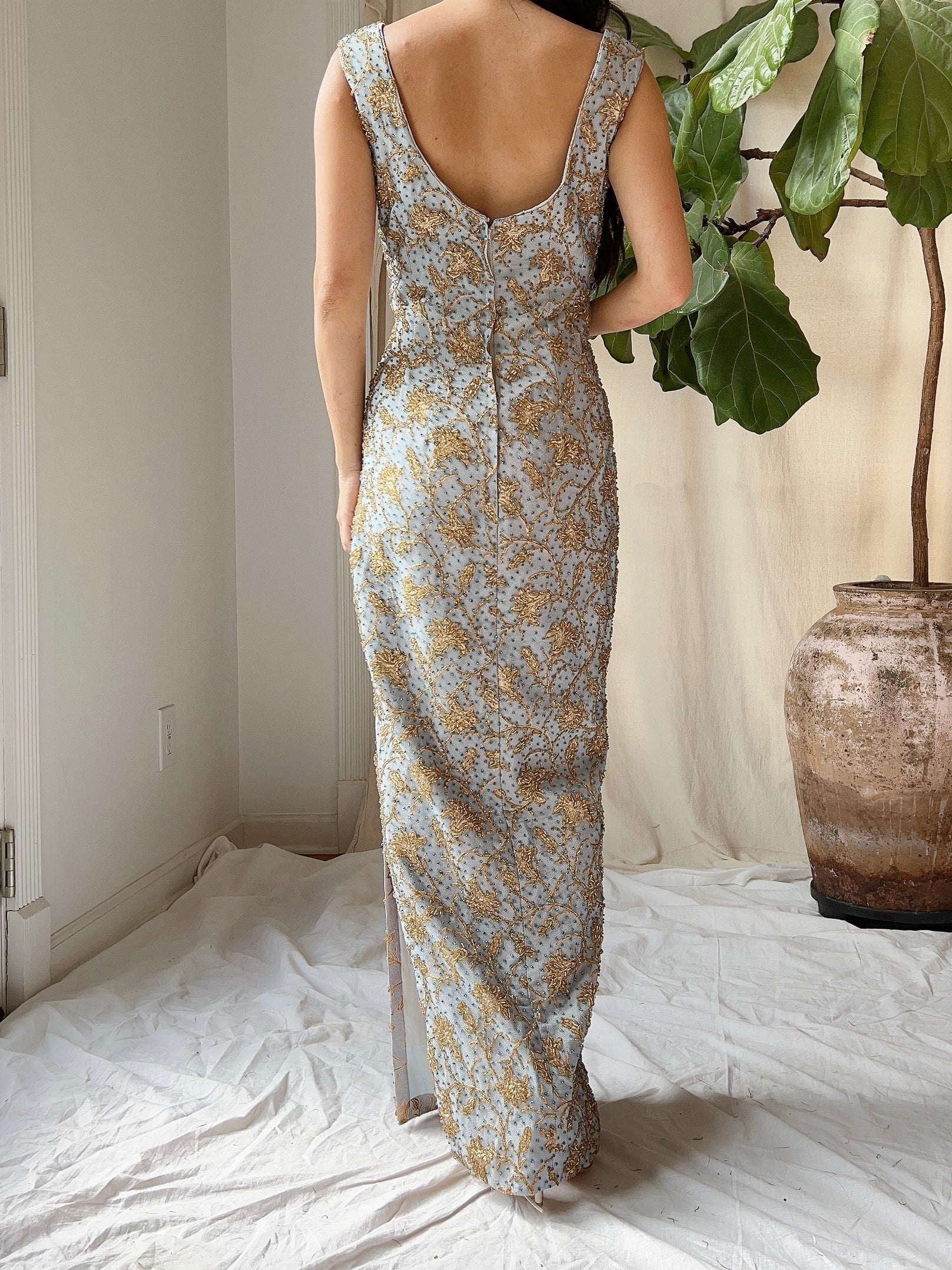 1960s Beaded Brocade Gown - S