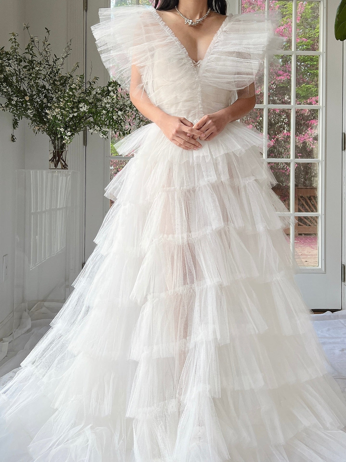 1950s Reconstructed Sheer Pleated Tulle Gown - S