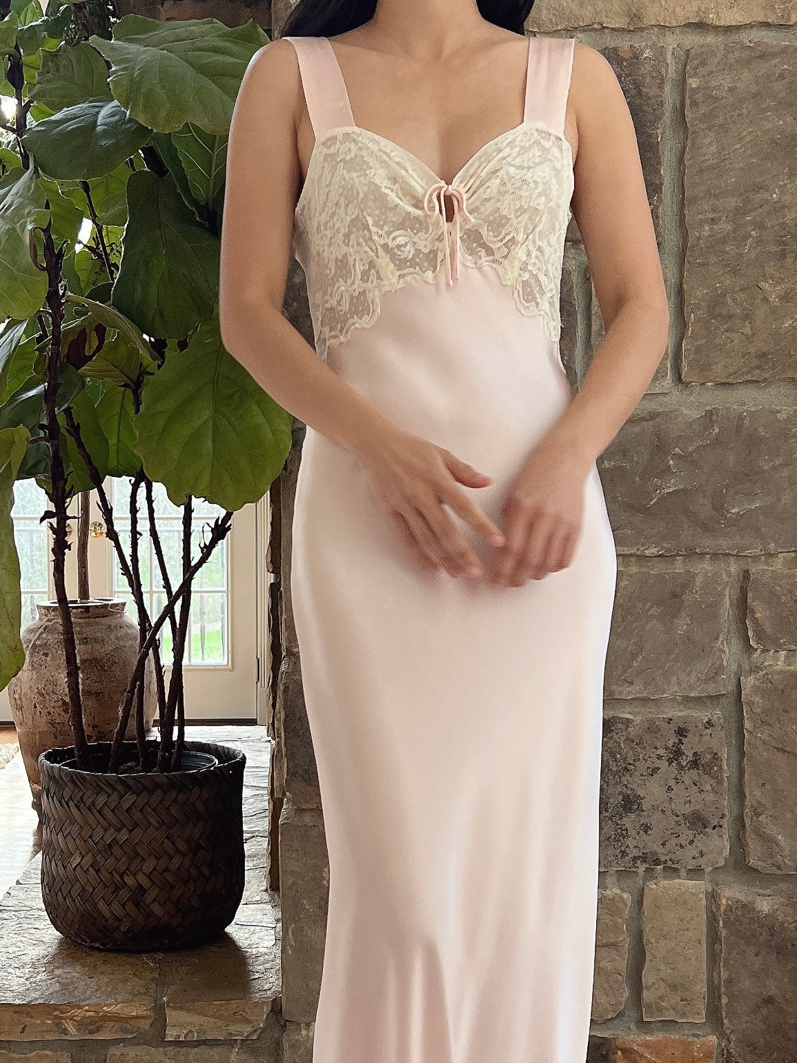 1930s Satin Keyhole Lace Bodice Gown - XS/S