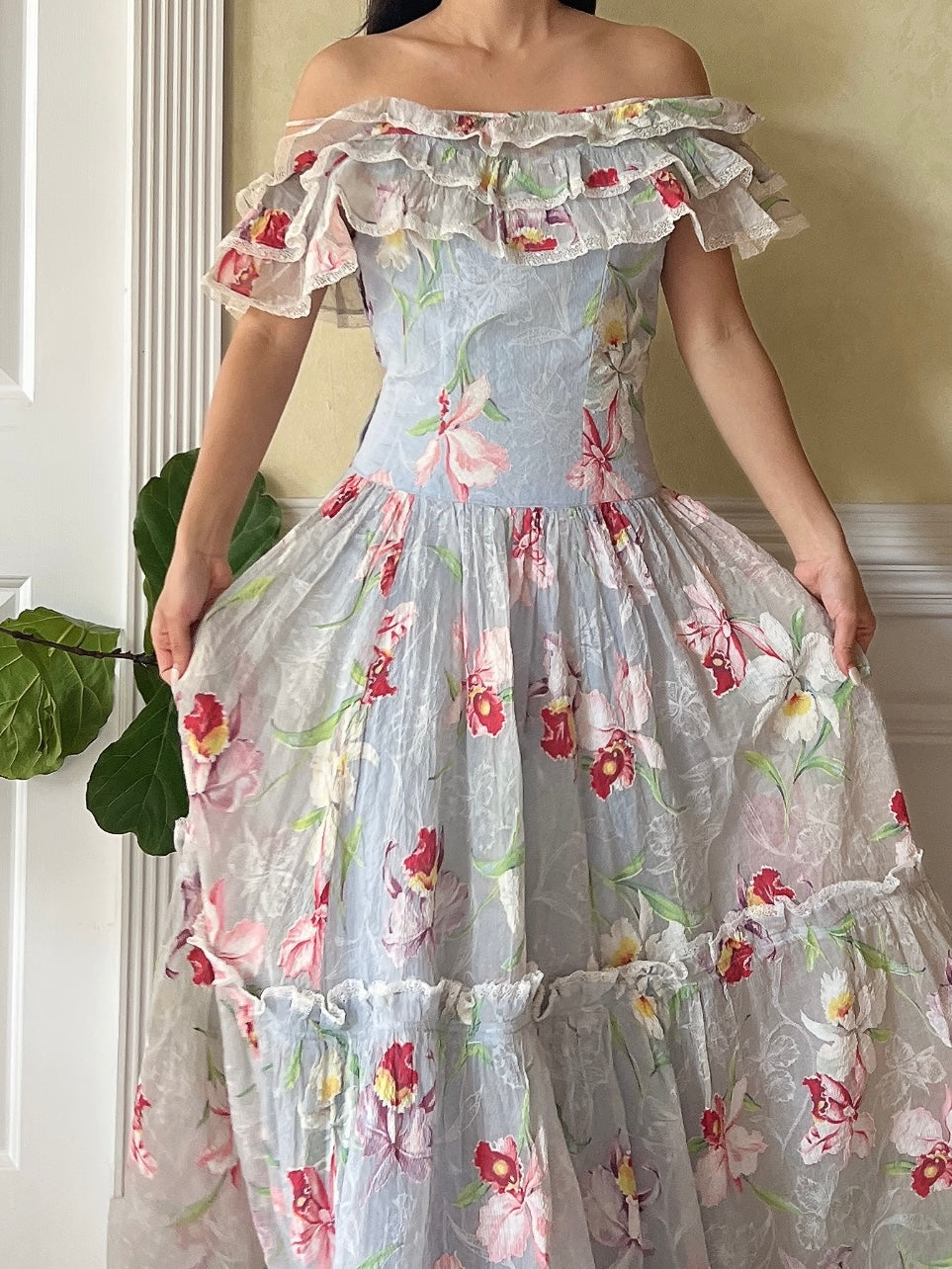 1940s Orchid Textured Organdy Gown - S
